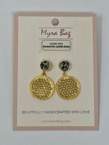 (1) Myra Bag Earrings with Dalmation Jasper Stone Stud with Coiny danglers NEW! - Picture 1 of 9