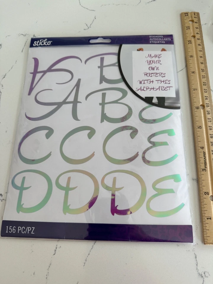 Sticko Autocollant STI Iridiscente Lavanda Hipster Script Lg ABC Letras 156 piezas Foto 4 de 4