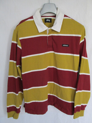 STUSSY Men's Cotton Striped Long Sleeve Rugby Polo Shirt Size M | eBay
