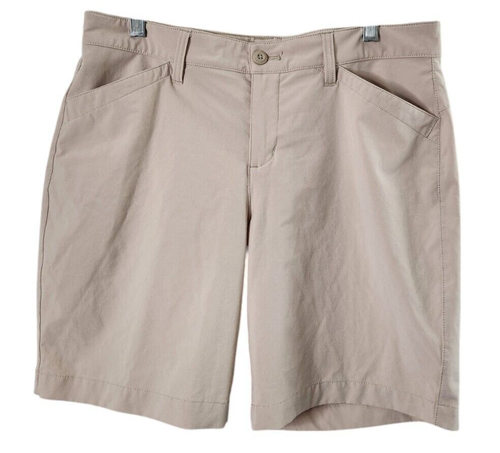 Eddie Bauer Womens Sz 10 Hiking Shorts Pockets Belted Tan Khaki Outdoors