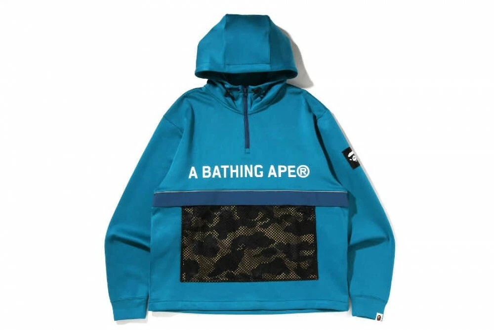 A BATHING APE Men s Relaxed Fit Double Knitted Half Zip Hoodie 1ST