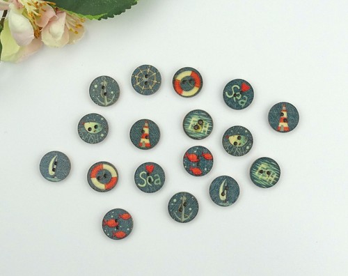 10x Knopf 15mm rund rustikal Maritim Leuchtturm Knöpfe Kinder Jungen Buben bunt - Picture 3 of 5