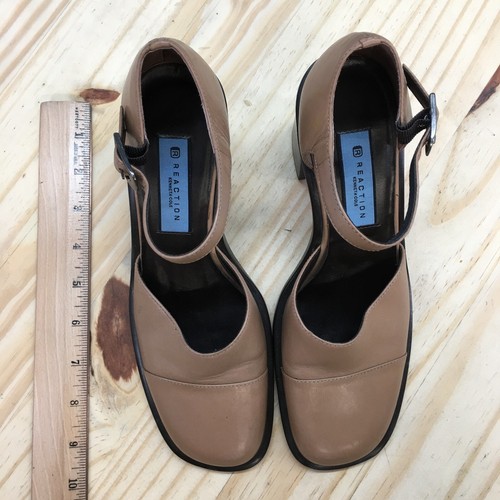 Reaction Kenneth Cole Sandals Womens 6.5 Ankle Strap Pumps Brown Leather Heels - Picture 6 of 20
