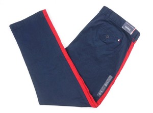 NEW Men/'s Tommy Hilfiger Chino Pants Red Side Stripe Custom Fit Navy Blue