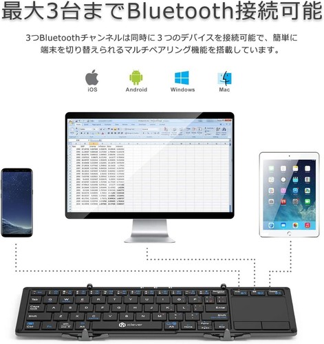 New iClever IC-BK08 Tri-folding Wireless Keyboard with Touchpad Dark Gray Japan - Picture 4 of 6