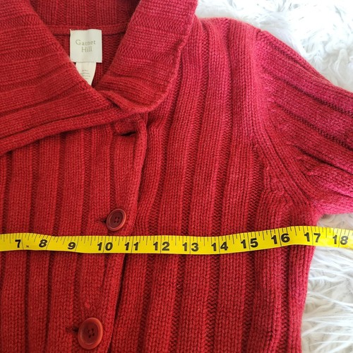 Garnet Hill Cardigan Ribbed Sweater Womens M Wool Cashmere Red Button Front - Picture 7 of 14