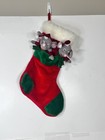 Vtg 3D Mice Mouse Twins Double Christmas Stocking Santa Hats Music Red Plush