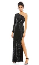 NWT Mac Duggal Sequined One Sleeve Column Dress Gown Black Size 12