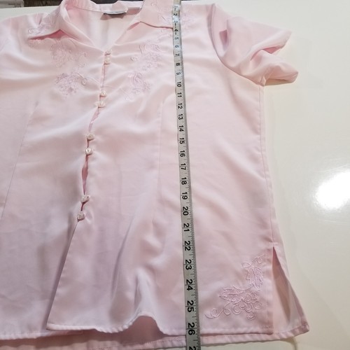 Claudia Richard Blouse Size 14 Pink Vintage 80's Embroidered Trim Button Front - Picture 14 of 14