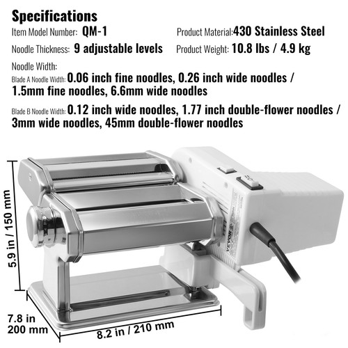 Macchina per pasta VEVOR acciaio inox pastamaker 0,3-3 mm macchina per pasta spaghetti pasta - Foto 7 di 12