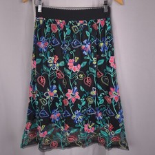 Womens Skirt M S Black Tulle Mesh Midi Embroidered Layered Party Ballet Magic