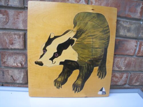 vtg 1976 England Kingsway Community workshop wood puzzle raccoon badger wolverin - Picture 1 of 15