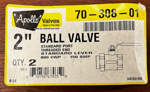 2" Apollo Threaded Brass Ball Valve 70-308-01 600 CWP 150 SWP USA made - Picture 3 of 7