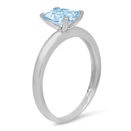 1Ct Emerald Cut Natural Aquamarine Solitaire Engagement Ring, 14K White Gold - Picture 9 of 11
