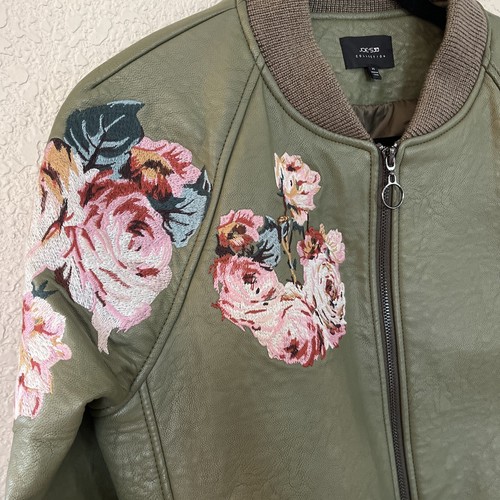 Joe's Olive Green Floral Embroidered Vegan Leather Bomber Jacket Women's Size XS - Picture 3 of 10
