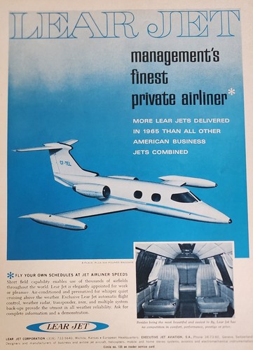 Lear Jet Bild Magazin Werbebild fliegend Vintage Original Wandbild Deko