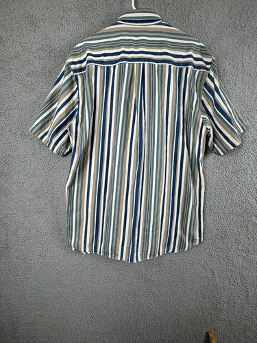 Guess Shirt Mens Medium M Blue White Short Sleeve Button Up Striped Cotton USA - Picture 2 of 10