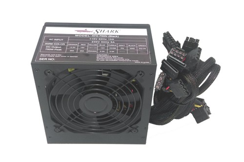 New SHARK® 750W Black Gaming PC 120mm Fan ATX 12V Power Supply 2x PCIe, 6/8-pin - Picture 2 of 12