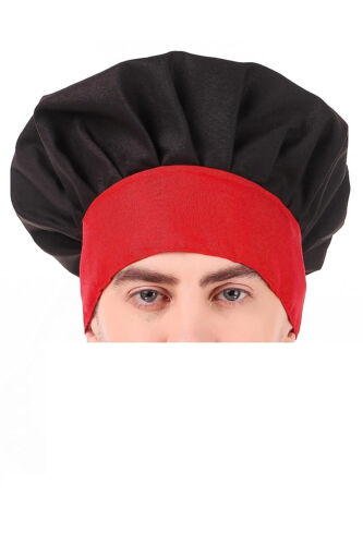 Simple Adjustable Free Size Cooking Chef Cap Color Black & Red For Men