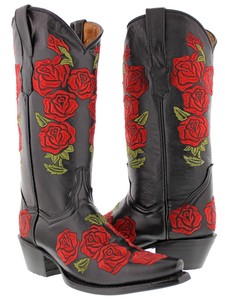 Womens Black Rose Flower Embroidered 