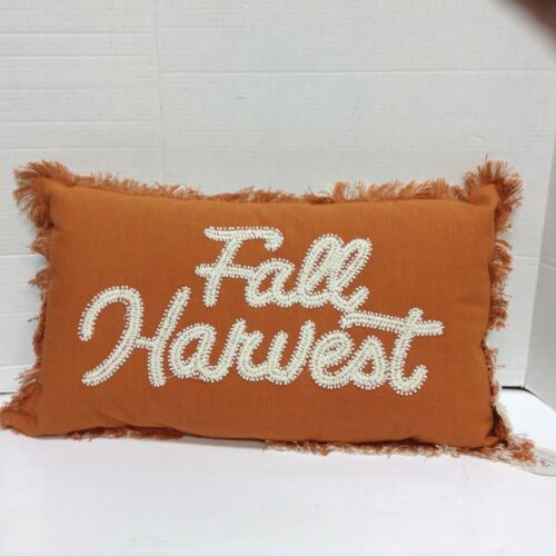 NEW Embroidered Fall Harvest Thanksgiving Sofa Bed Throw Pillow Decorative 14x24