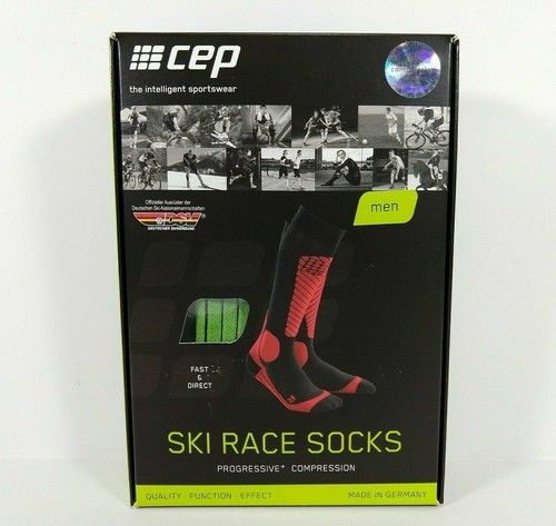 NUEVO EN CAJA CALCETINES DE COMPRESIÓN CEP PROGRESIVOS+ ESQUÍ DE CARRERA PARA HOMBRE $55 talla 3 negro verde - Imagen 1 de 4
