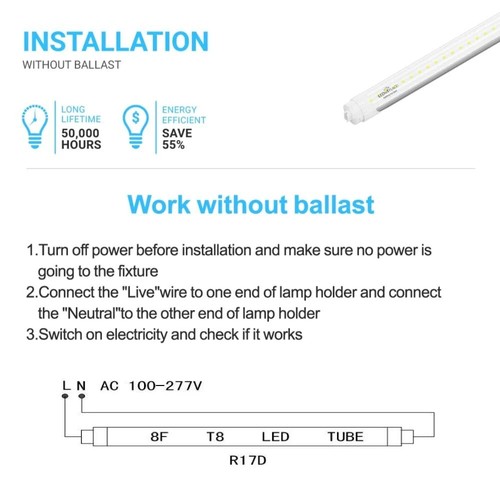 LED Tube 48W Wattage Adjustable 130lm 10V 6500K CCT Changeable Clear, R17D Base - Picture 4 of 7