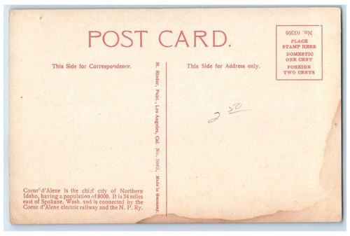 c1910 Electric Terminal Trolley Railway Crowd Depot Coeur d'Alene Idaho Postcard - Bild 2 von 2