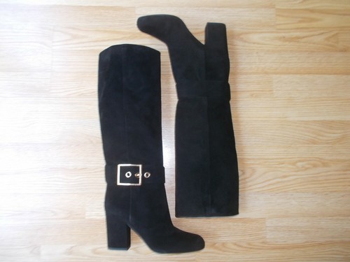 $1450 Gucci Kesha Knee High Boots Heels Black Suede Buckle 40 US 9.5 NEW - Picture 3 of 10