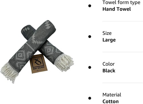 RAY SILVER Aztec Turkish Hand Towel 100% Cotton Set Of 2 18X36 - Picture 6 of 60