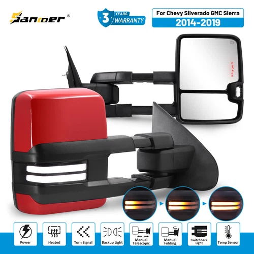 Painted Red Tow Mirrors Switchback For 2014-2019 Chevy Silverado GMC Sierra 1500