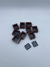 LEGO BULK LOT 9 REDDISH BROWN WINDOW BLACK LATTICE 1X2X2 FLAT FRONT #60592