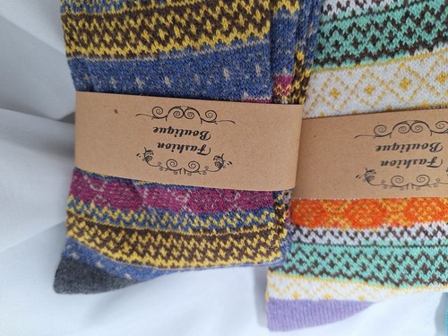 5er Pack Damen Vintage Style Baumwolle Strick Wolle Warm Winter Herbst Crew Socken, - Bild 10 von 16