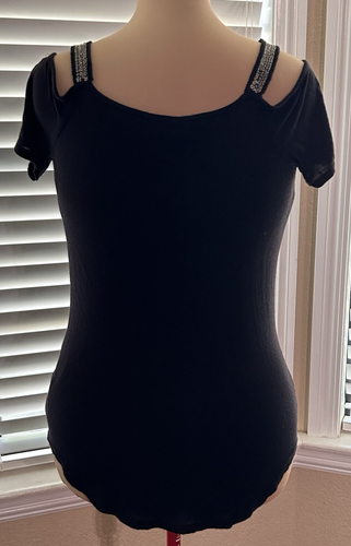 Top de hombro frío ROCK & REPUBLIC para mujer pequeño negro cadenas grunge - Imagen 4 de 6