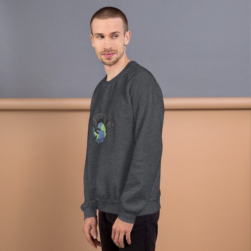Black cat sleeping on earth graphic print Unisex Sweatshirt cats mens' sizing - Picture 11 of 20