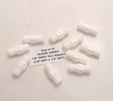 Bag of 10 ELDON JAMES 1/8" MNPT Hex Nipples (1/8" NPT x 1/8" NPT) White 150 PSI 
