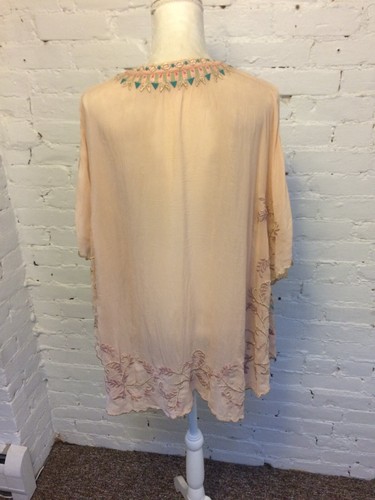 Johnny Was embroidered batwing tunic top tie neck pink size xs - Picture 5 of 8