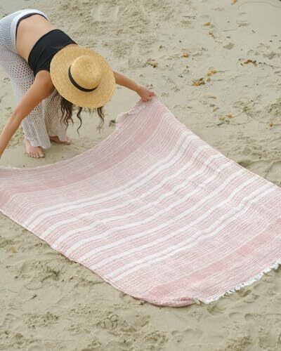 Large Indoor/Outdoor Throw Blanket - 100% Turkish Cotton - Sand Free - Rose - Picture 6 of 8