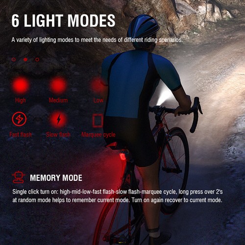 Rechargeable Bike Bicycle Front Rear Light Waterproof Tail Back Lamp Headlight - Picture 12 of 32