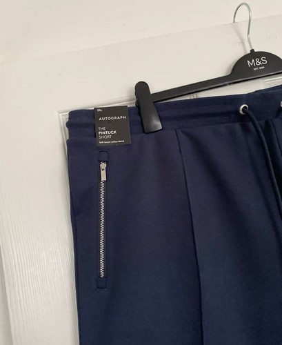 AUTOGRAPH M&S MENS DARK BLUE JOGGER PIN TUCK SHORTS Size 3XL 45”-47”Waist Bnwt - Picture 2 of 8