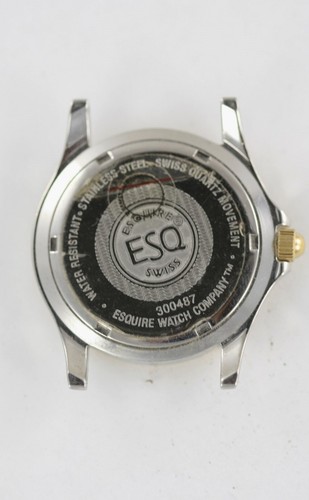 ESQ Swiss Mens Watch Stainless Steel Gold Silver White Date Quartz NON WORKING