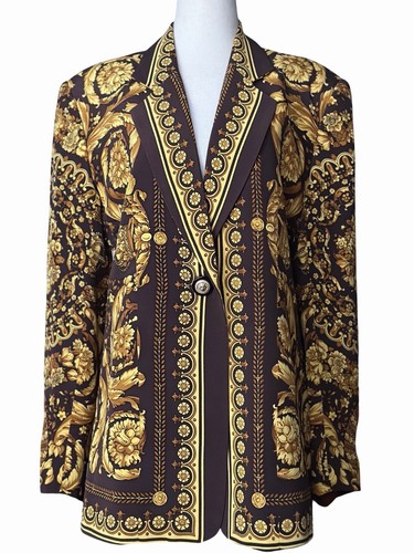 Vintage Saks Fifth Avenue Folio Seidenjacke Damen mittelbraun gold Barockmuster - Bild 17 von 19