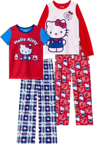 Girls Pajama Pants and Sleep Shirt Sets 4 Piece PJ Top and Bottom Sleepwear Set