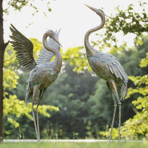 Metal Heron Crane Statue Sculpture Bird Art Decor Home Modern Yard Patio Lawn - Picture 12 of 13