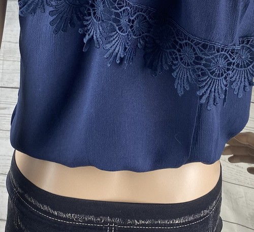Charlotte Russe Crop Top XS Navy Blue Single Shoulder Ruffle Lace Trim Rayon - Picture 11 of 12