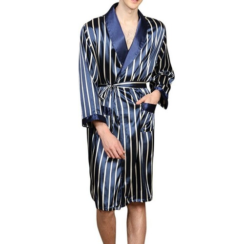 Men Lounge Sleepwear Faux Silk Silky Bathrobes Dressing Gown Men's Sleep Robes - Picture 13 of 22