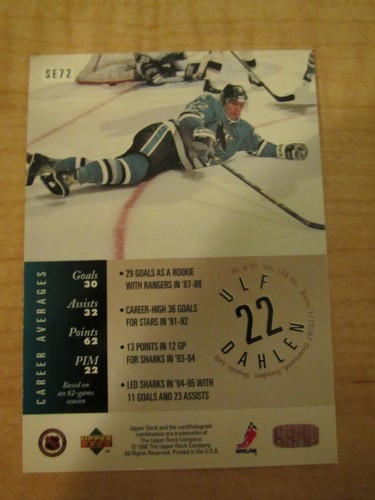 1995-96 Upper Deck Special Edition Gold Ulf Dahlen #SE72 San Jose Sharks - Picture 2 of 2
