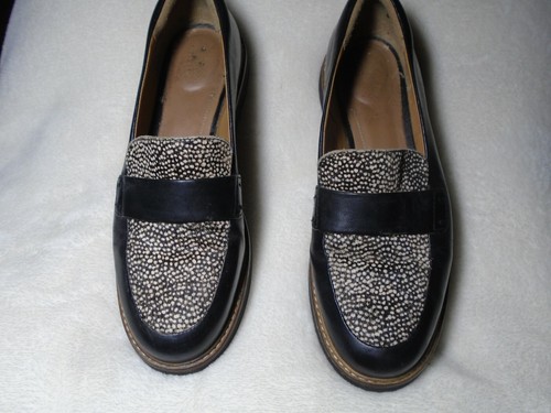 Clarks Collection (Penny) Loafers/Wedge Sole Sz 7 Cheetah Prt/w Blk Leather - Picture 2 of 12