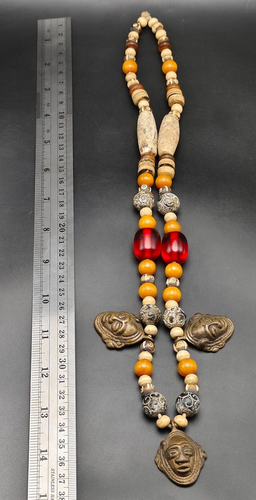 Maravilloso Collar Cara de Bronce con Cuentas de Piedra de Vidrio Multicolor #CP884 - Imagen 6 de 6