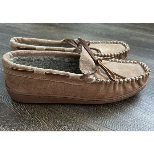 Minnetonka Slipper Herren Größe 9 Kunstfell gefüttert Hartsohle Stil 41321 hellbraun Wildleder - Bild 3 von 8